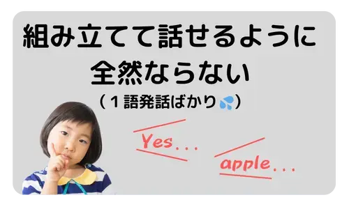 組み立てて話せるように全然ならない（１語発話ばかり）